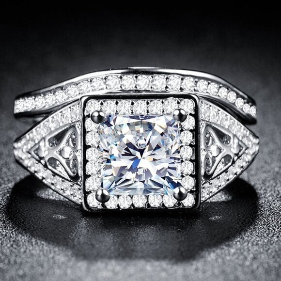 "925 Silver Beautiful High Cubic Zirconia Wedding Couple Ring, FB16FA1031 - Picture 2 of 3